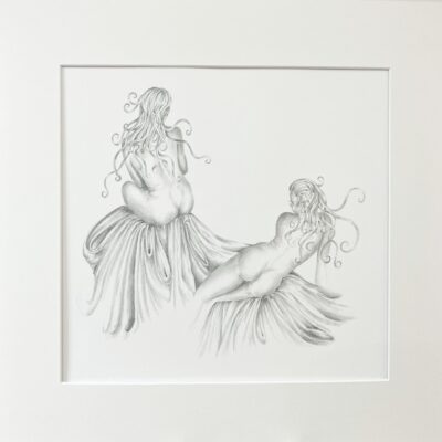 Two Nudes Original Pencil Drawing